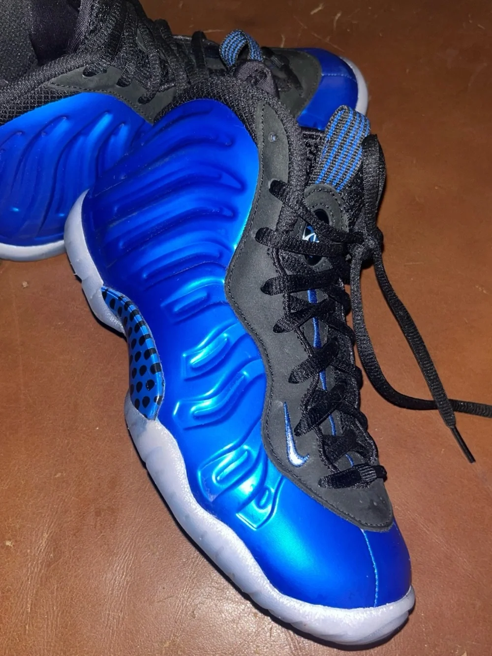 Nike Air Kids Metallic Royal Blue and Black Foamposite Sneakers